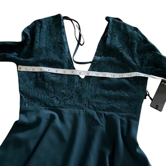 Forever 21  Dark Teal Special Occasion Dress Juniors Size Small Lace Long Sleeve - Picture 7 of 11